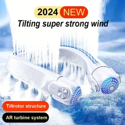 Ventilador de cuello portátil, aire acondicionado recargable sin aspas con direcciones de viento ajustables de 45 ° para exteriores, novedad de 2024