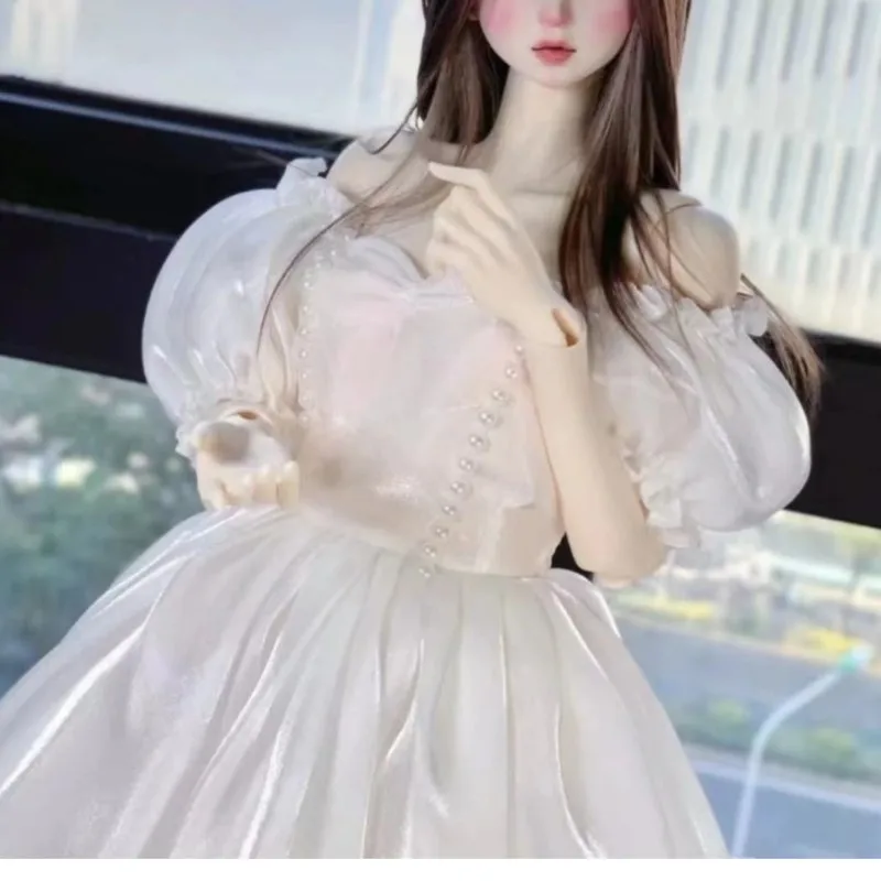 1/3 1/4 1/6 Scale BJD Doll Dress, Puff Sleeve Ruffle Lace Formal Dress, Princess Wedding Gown Doll Clothes Accessory - view 6