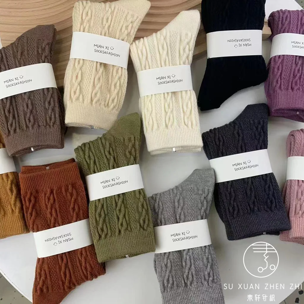 

New Winter Warm Women Socks Thicken Wool Socks Solid Color Casual Socks Harajuku Kawaii Meias Cashmere Thermal Sock Calcetines