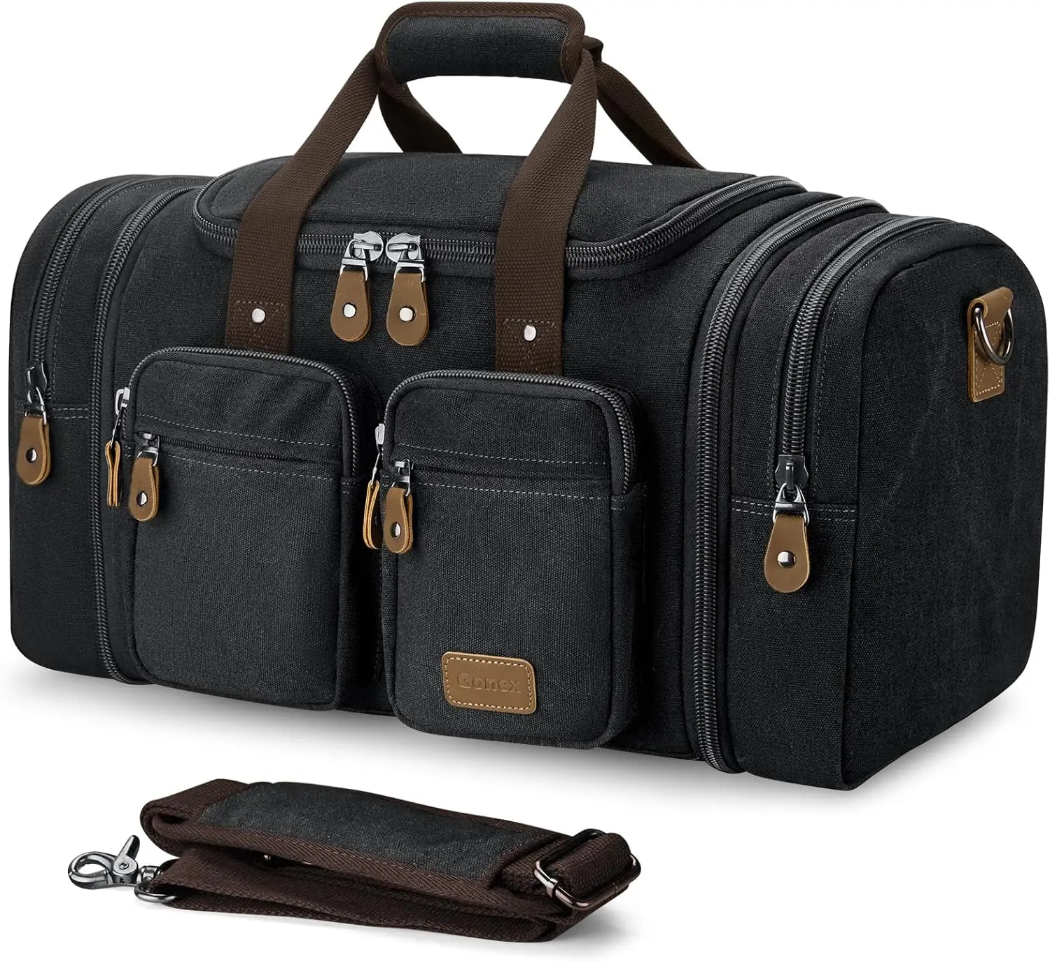 

Expandable 50L Canvas Duffel Bag, Water Resistant Travel & Gym Bag with Wet/Dry Pocket & Suitcase Handle Sleeve - Dark Grey