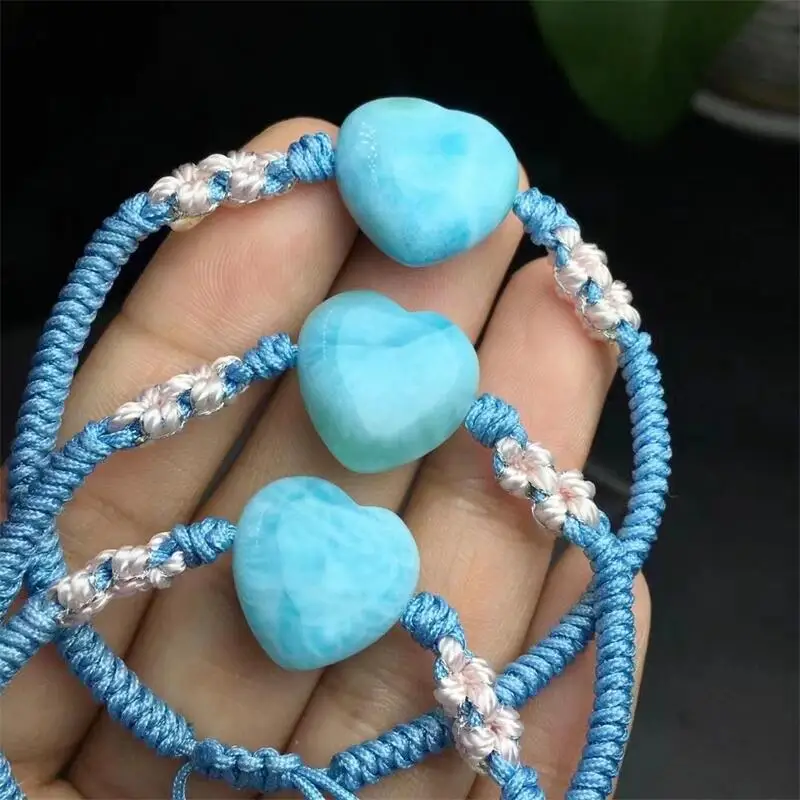 Natural Larimar Heart Woven Bracelet Crystal Carving Women Jewelry Healing Gemstone Holiday Gift Fashion 1pcs