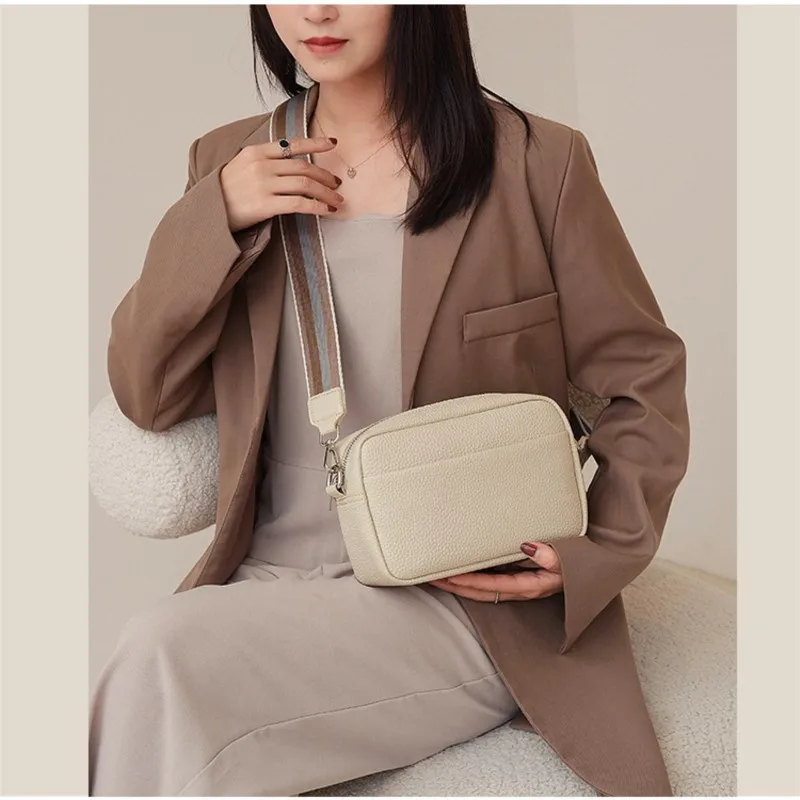 Solid Color Pu Wide Strap Crossbody Bags For Women New Leather Small High Quality Handbags Designer Shoulder Bag Luxury Simple