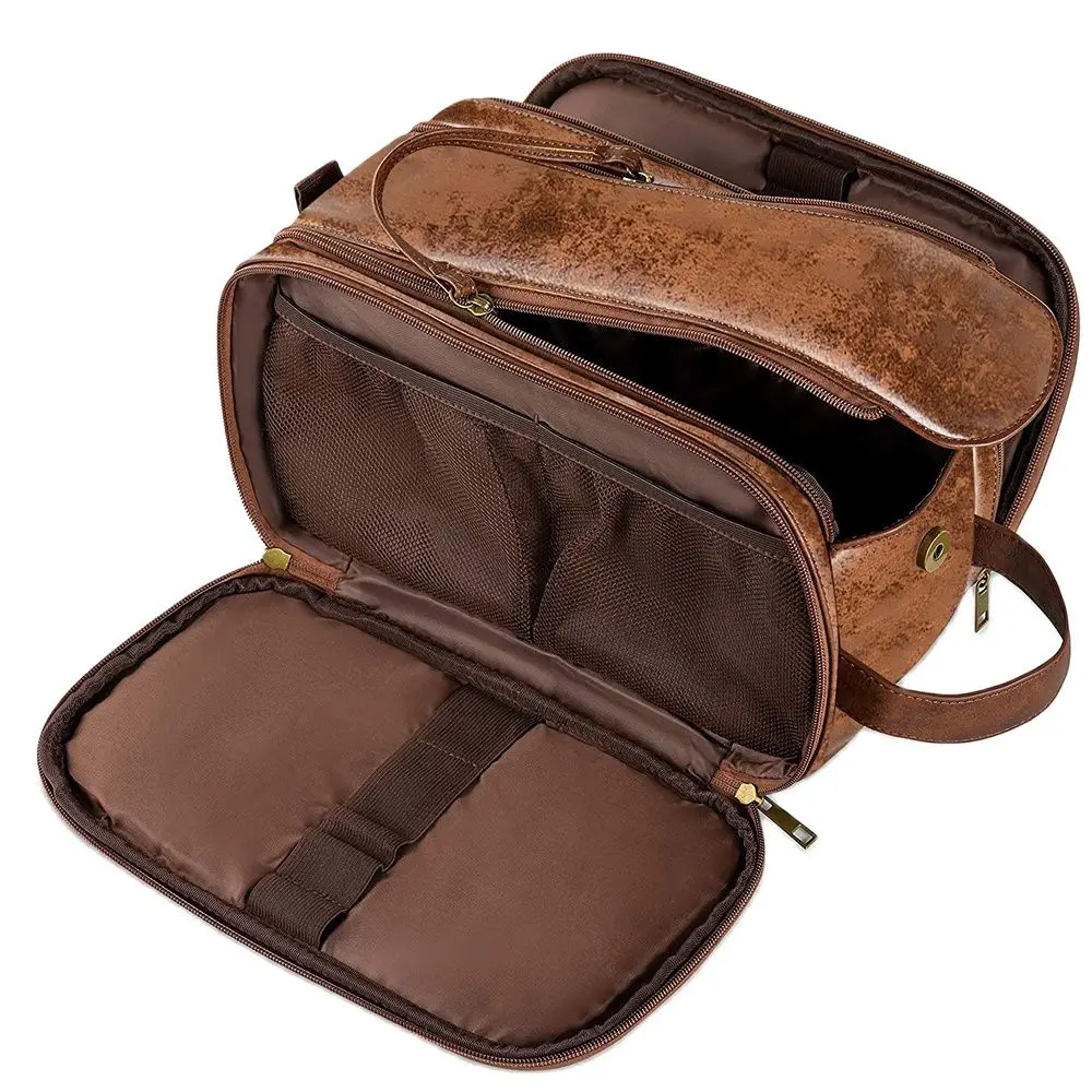 

Travel Cosmetic Makeup Bathroom Bags for Women Necessaire Kit Business Men Leather Toiletry Shaving Dopp Kit Organizer