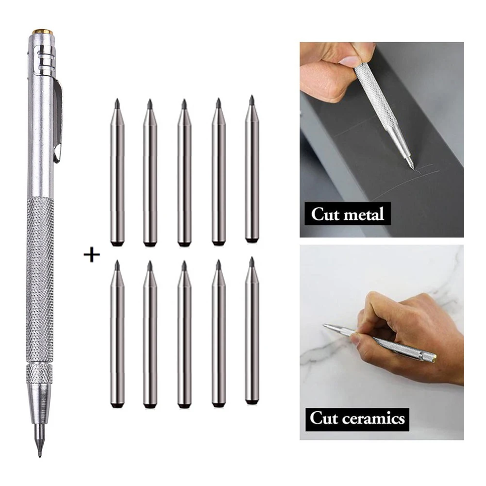 11PCS Tungsten Carbide Tip Engraving Pens Replaceable Nibs Diamond Engraving Pens For Metal Plates Stainless Steel Ceramic Glass