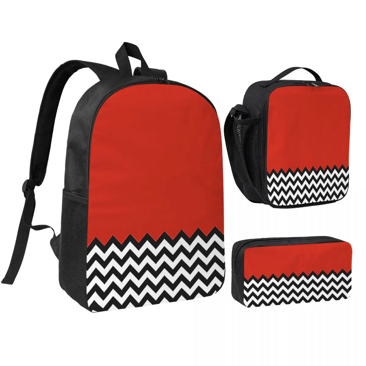 Black Lodge Twin Peaks Inspired Graphic Backpack Student BookBag School Bag Shoulder Bags 3ps Insulated Lunch Bag Pencil Case