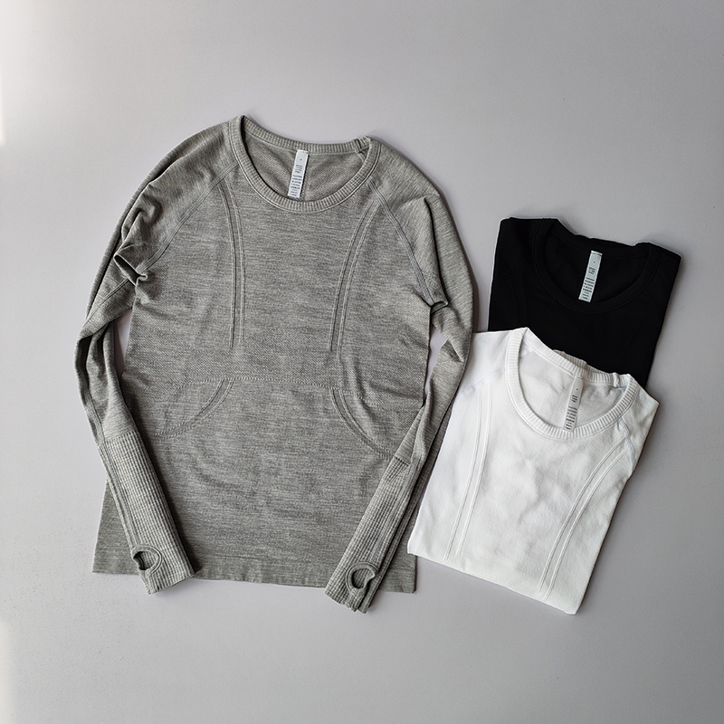  Yoga Clothes Sports Tops Women's Round Neck Long Sleeves Seamless Slimming Breathable Running Pula Speed Drying Fitness Clothes 