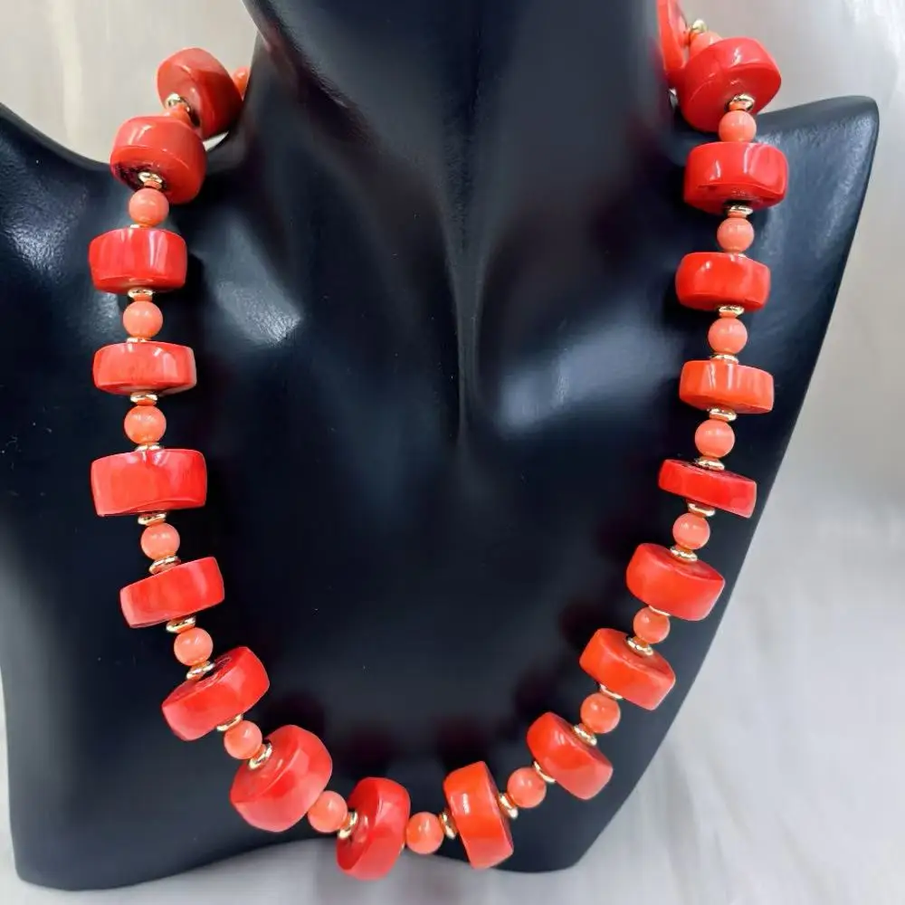 

8mm 15-20mm Big Punk Vintage Punk Drum Natural Sea Bamboo Orange Coral Beads Chokers Short Women Necklace