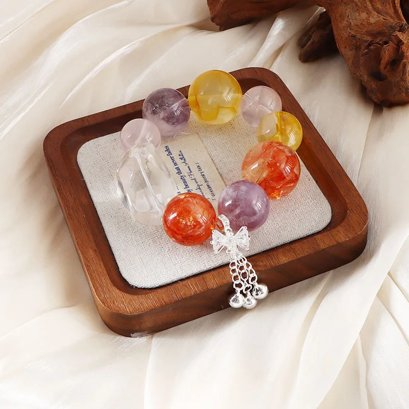 

Minar Fantasy Candy Color Natural Stone 22mm Crystal CZ Zircon Bowknot Tassel Elastic Strand Bracelets for Women Birthday Gifts