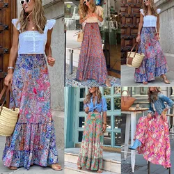 Elegant Women's Skirts 2023 Summer Street Style Printed Ruffle Edge Holiday Beach Lady Casual Skirts