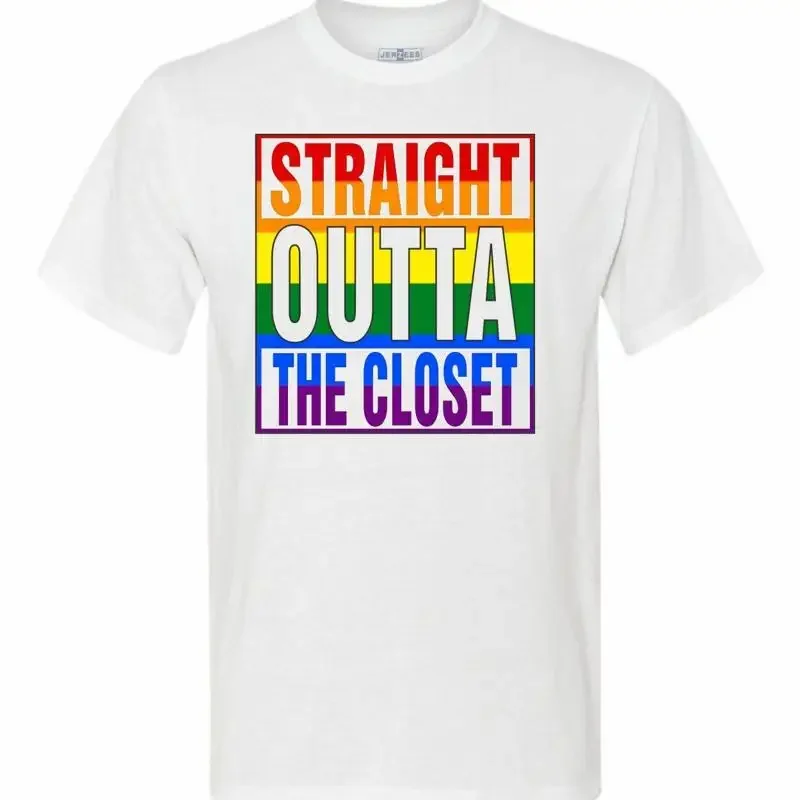 Straight Outta the Closet LBGT Sublimation White T Shirt