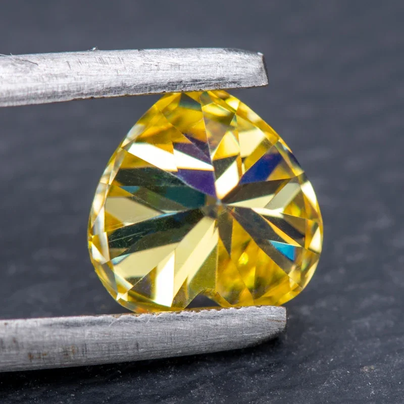Moissanite Stone Heart Cut Lemon Yellow Color for Charms Jewelry Making DIY Ring Necklace Earrings Main Materials Certificate