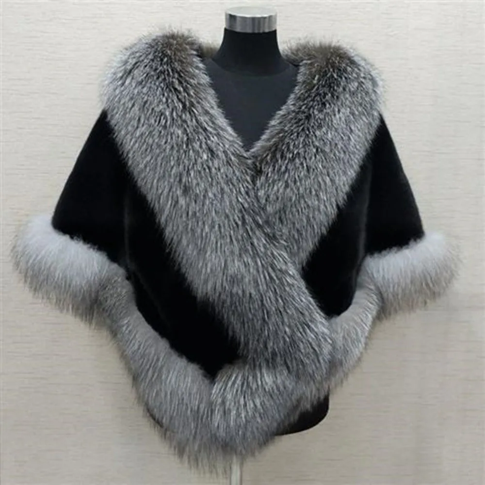 Autumn and Winter Solid Color Imitation Mink Fox Fur Imitation Fur Shawl Women's Cloak Sleeveles Coat Formal Shawl Commuting Top