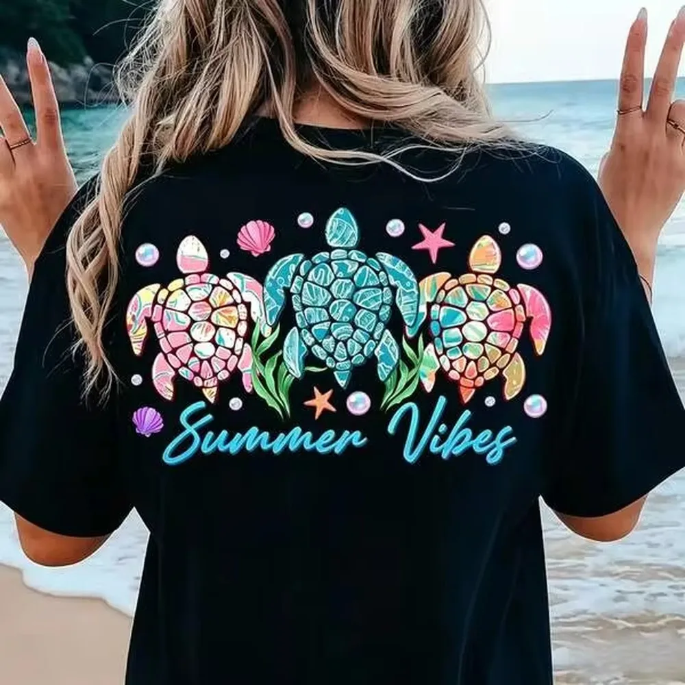 Shirts Graphic Tees,Sea Turtle Summer Vibes Shirt, Beach Shirt Women, Coastal Graphic Tee, Cute Ocean Lover Shirt, Summer Vacation Outfit, Sea Life Te