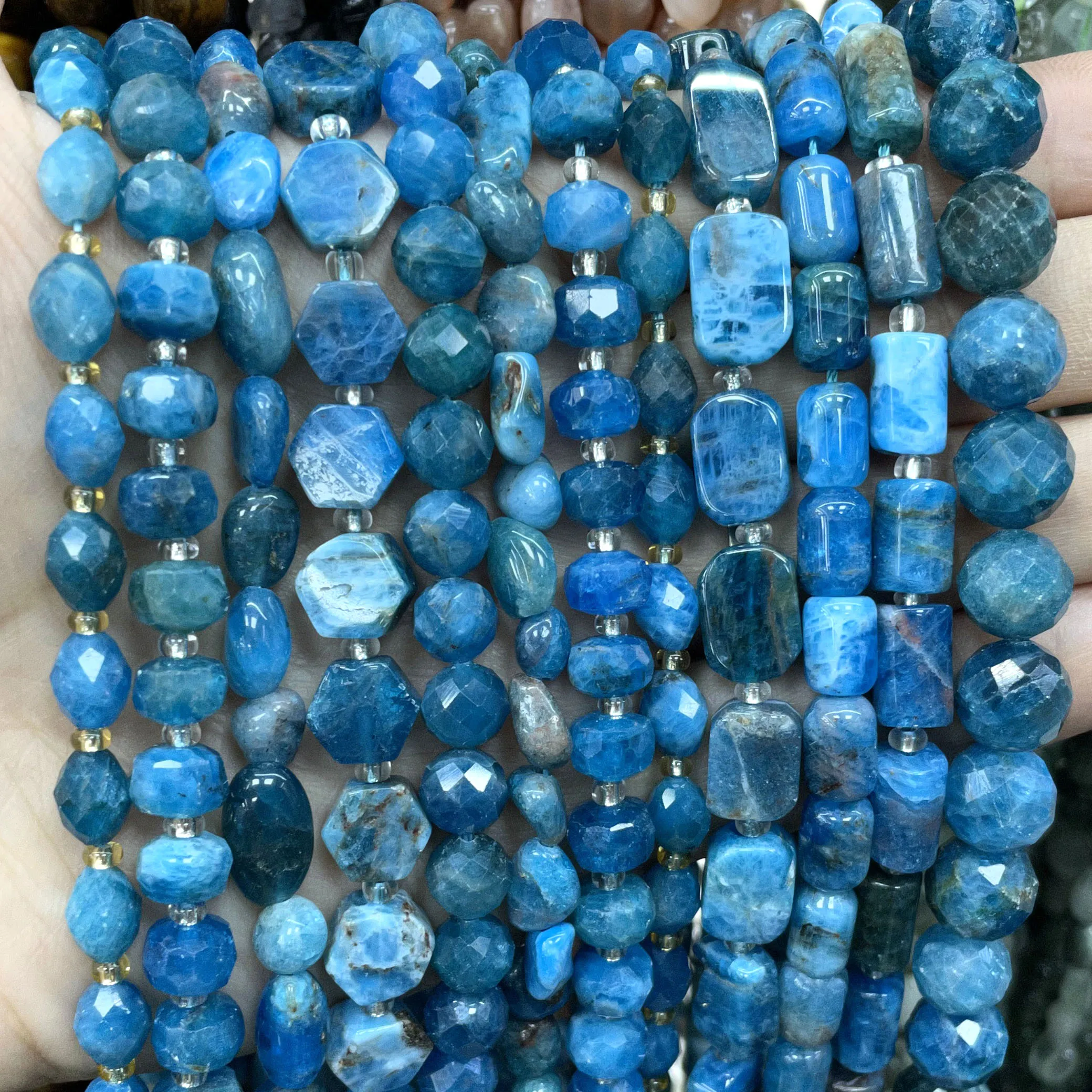 Natural Stone Blue Apatite GemRound Irregular Faceted Rondelle Loose Spacer Beads For Jewelry Making Diy Bracelets Accessories