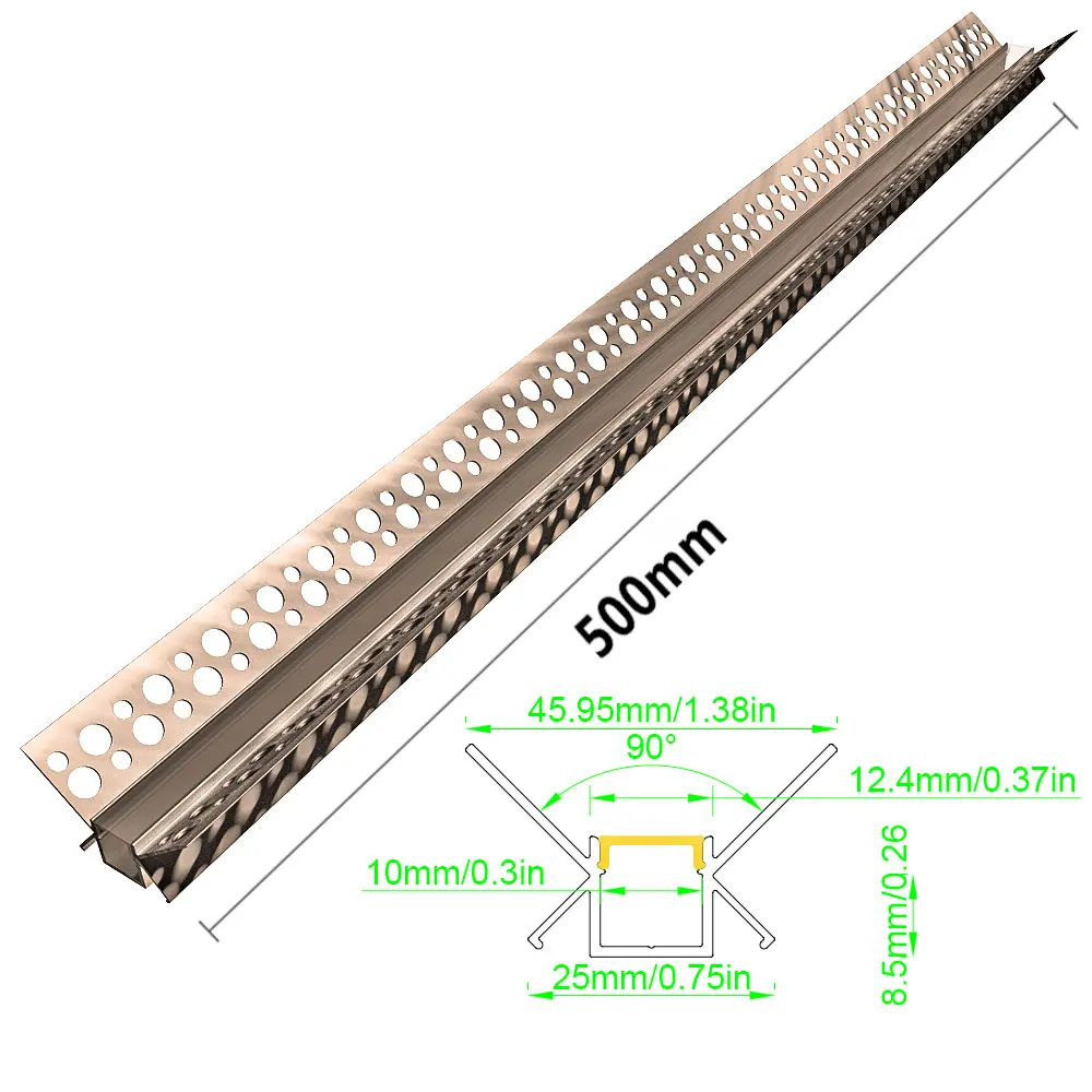 50x22mm 1 szt. 0.5m aluminiowa taśma LED z lekkim profilem wpuszczana dekoracja ścienna do montażu