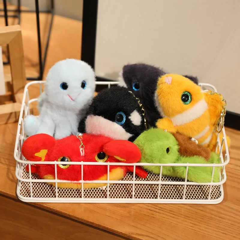 New 14cm Marine Animal Series Plush Pendant Mini Keychain Shark,Crab, Whale,Sea Turtle,Octopus,Clownfish Doll Kid Best Gift