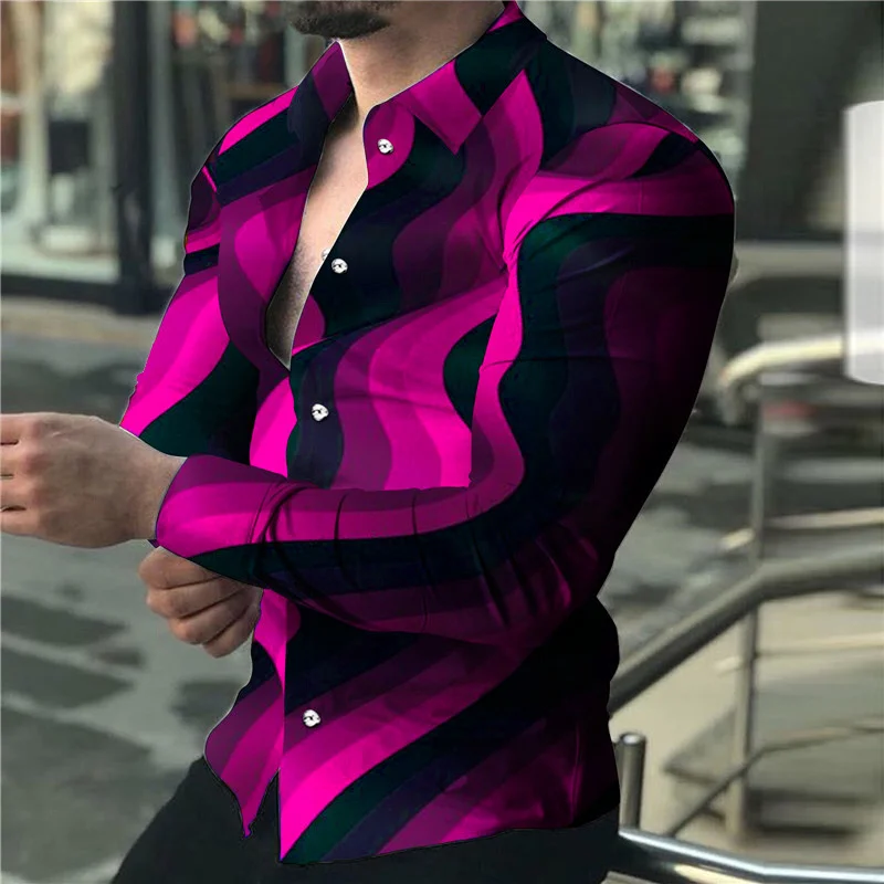 2023 Men\'s Wave Series Personalized Fashion Casual Party Soft and Comfortable Lapel Large Size Long Sleeve Shirt