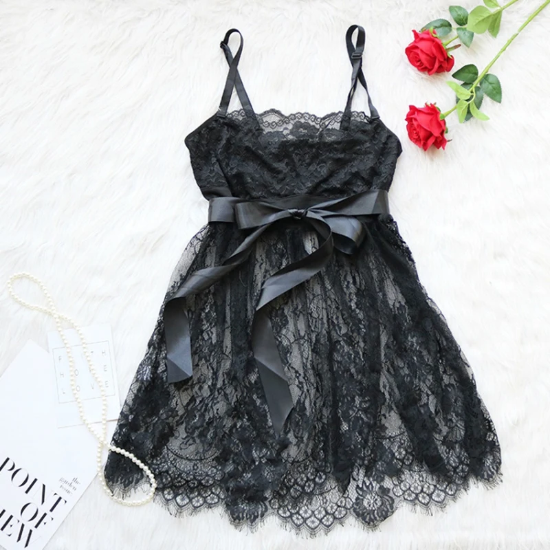 Lingerie for Women Lace Babydoll Nightdress Spaghetti Straps Chemise Nightgown Sexy Sleepwear With G-string