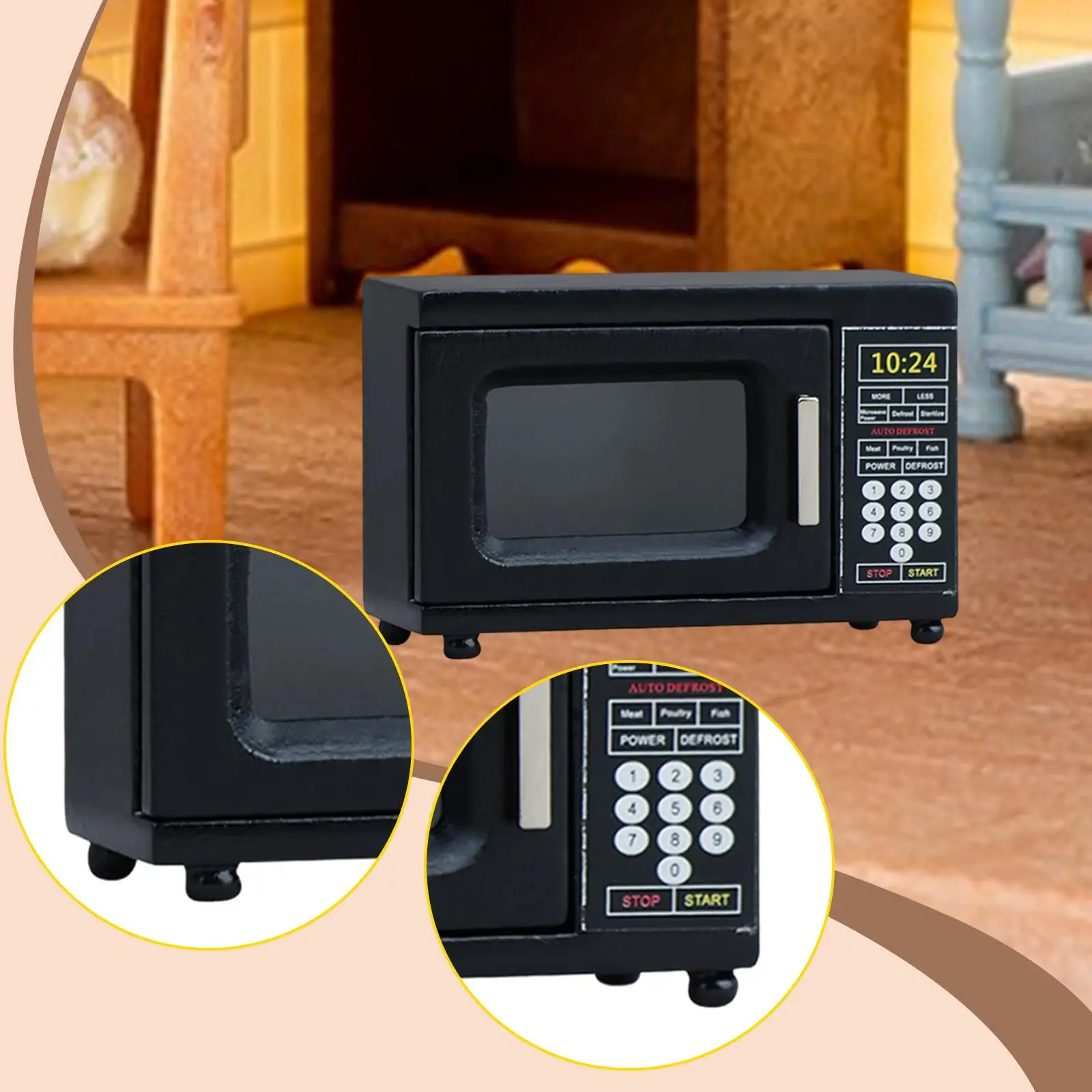 

Миниатюрная печь-микроволновка для кукольного домика, имитация деревянной сцены, масштаб 1/12, аксессуары для кукольного домика, декор для диорамы, украшение