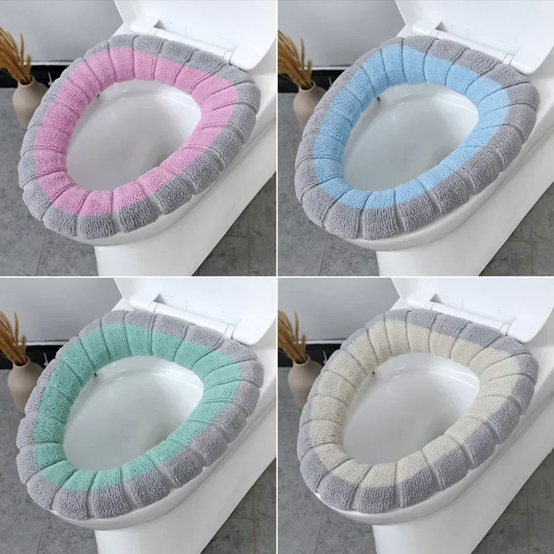 1PC Knitted Toilet Mat Washable Antifreeze Toilet Cover Thickened Knitted O Type Universal Toilet Seat Toilets Pad Cushion