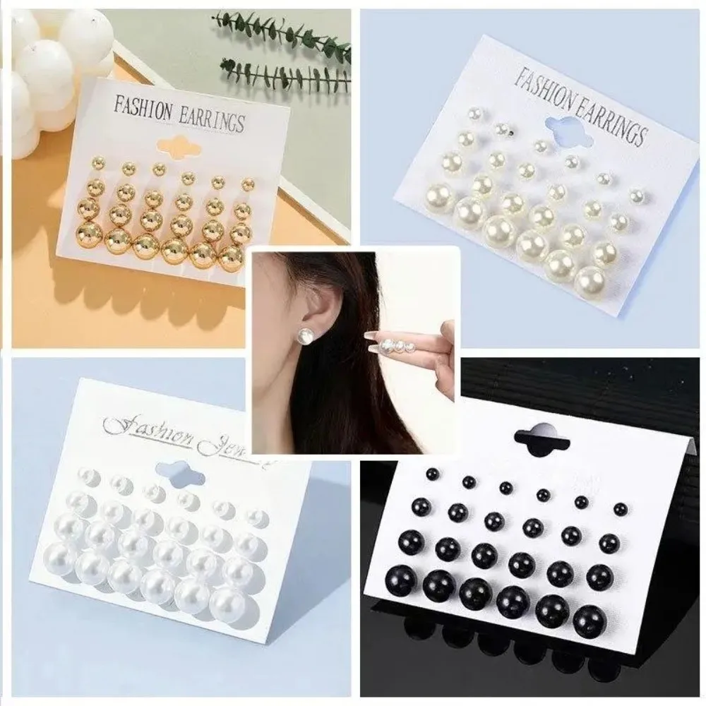 12pairs/Set White Simulated Pearl Ball Artificial Pearls Earrings High-end Classic Simple Simulated Pearl Earrings Exquisite