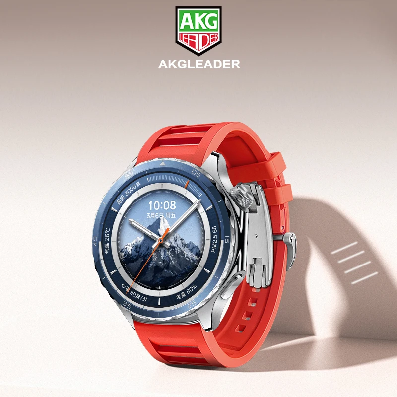 

AKGLEADER X Butterfly Clasp Viton Fluororubber Watch Band for Oppo Watch X/X2 22mm Oppo 4Pro 22mm Strap iwatch 46mm 42mm Band