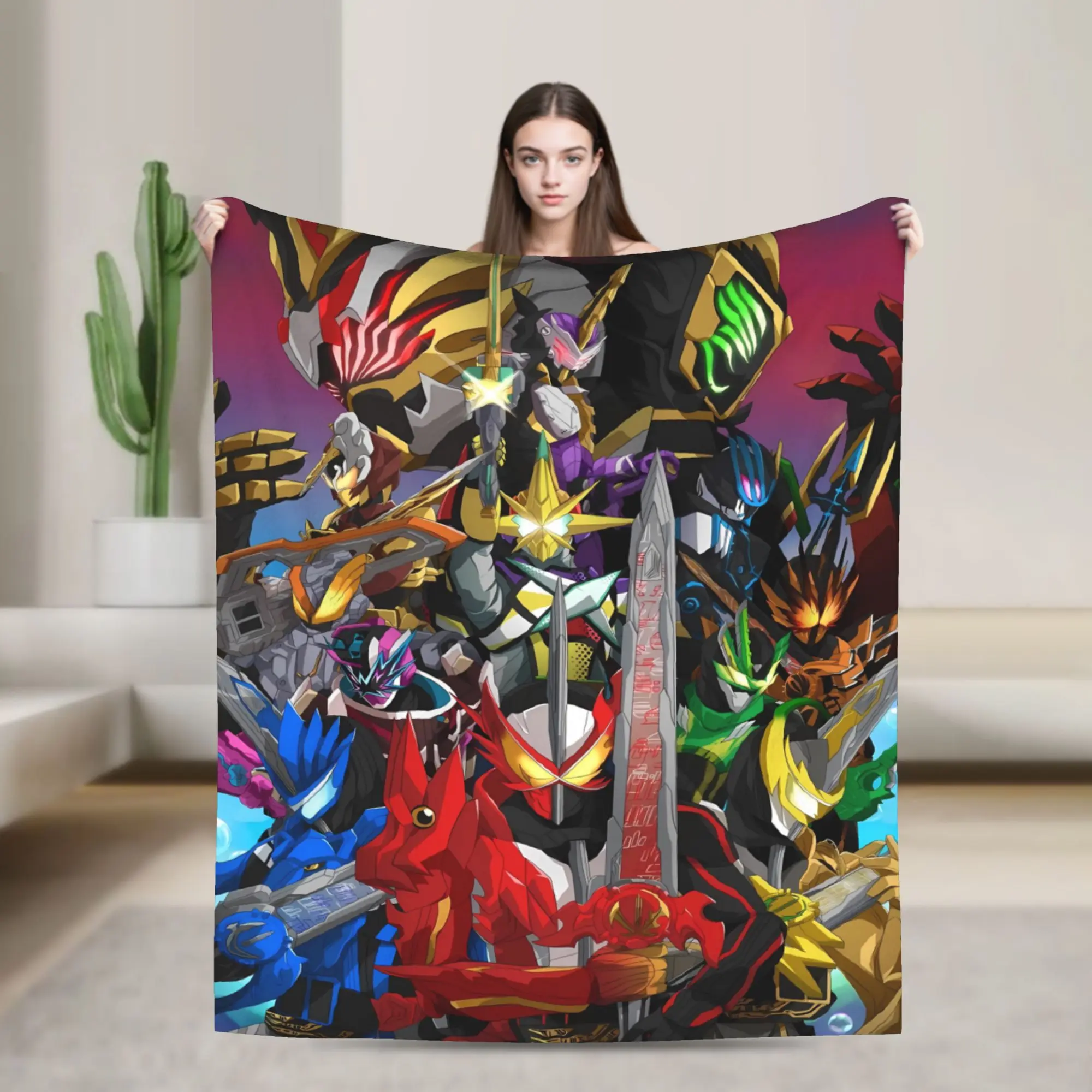 Cluttered Color Armor Kamen Rider Flannel Blanket Super Warm Bedding Throws for Couch Chair Decorative Funny Bedspread Bed Cover