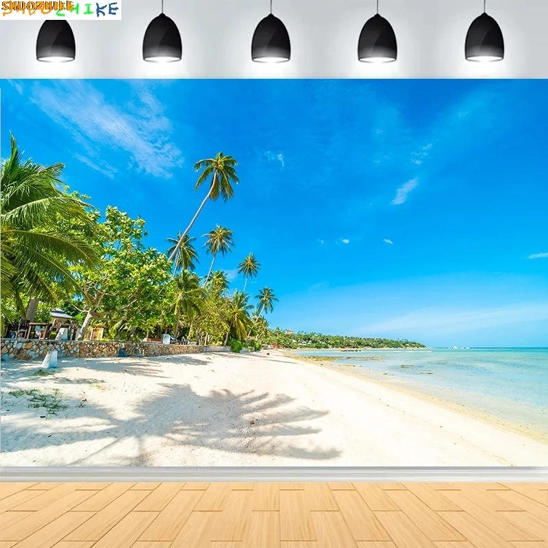 

Coconut Palm Tree Island Landscape Sandy Beach Photography Backdrops Tropical Sea Blue Sky Cloud Photo Studio Background SD-04