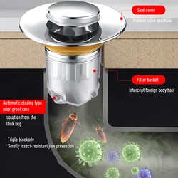 Выдвижная сливная пробка для раковины с фильтром универсальная раковина, сливная пробка для раковины в ванной комнате, Ловец для волос, дезодоранты, пробка для воды