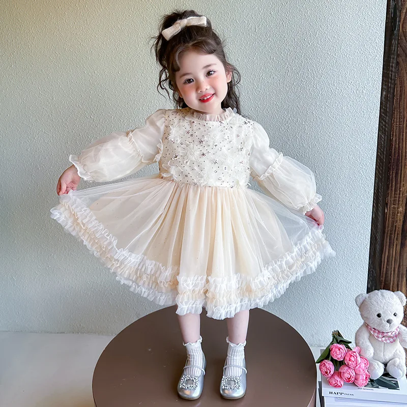 

Girl's Princess Dress2025Spring New Children's Fashionable Dress Spring Autumn Style Gown Mesh Skirt