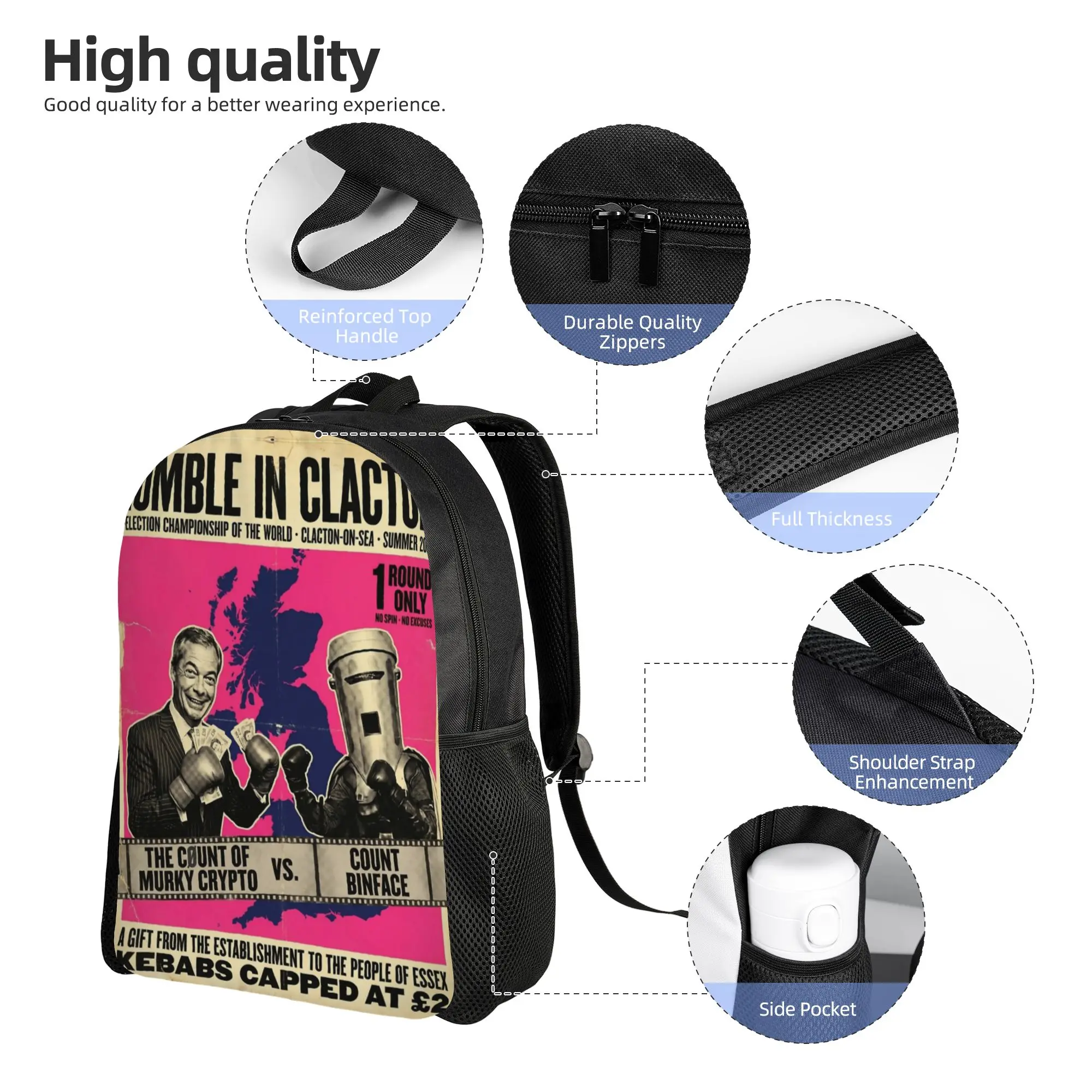 Count Binface vs Farage Rumble By-Election 2026 Backpack Outdoor High School  Daypack for Men Women Laptop Computer Canvas Bags