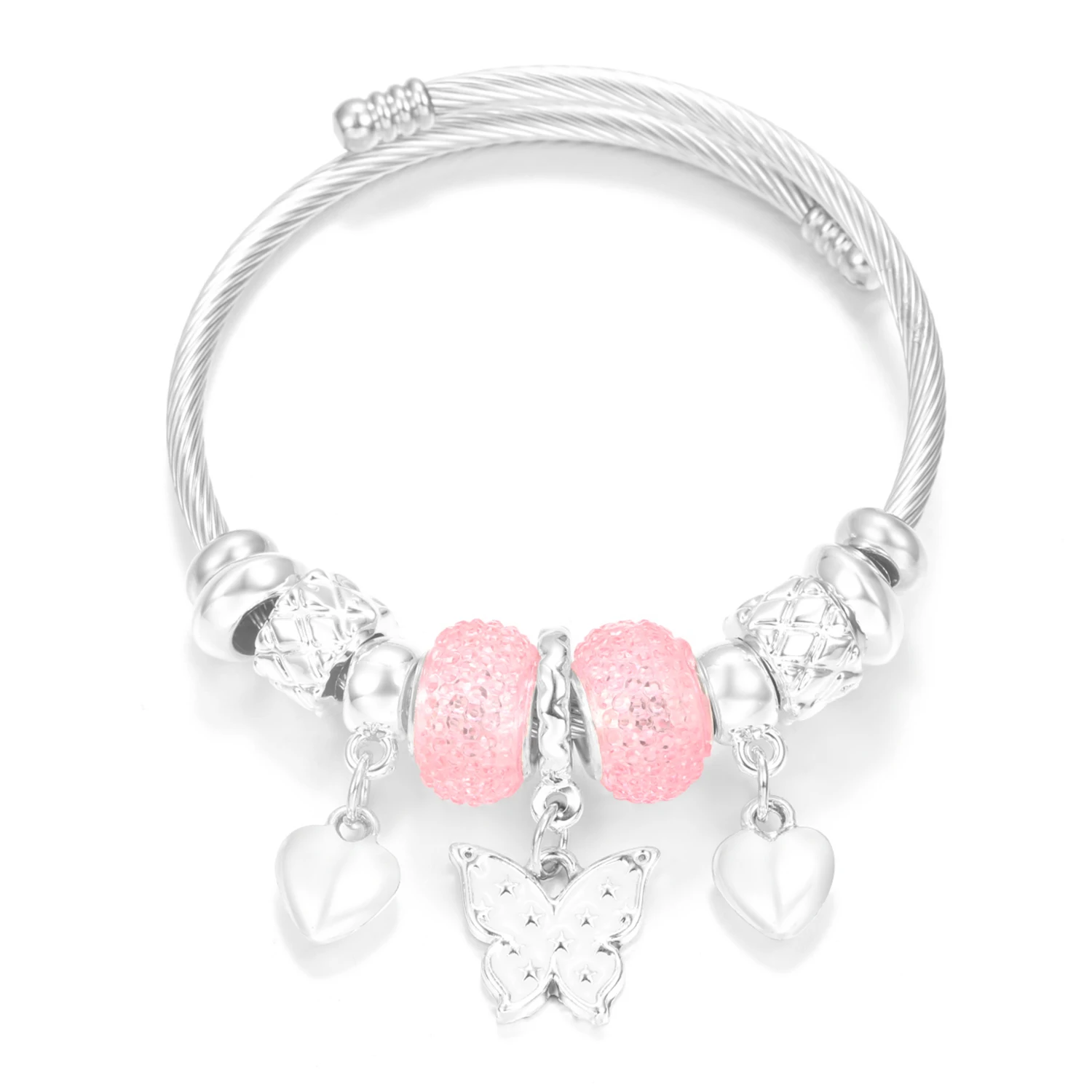 Trendiges herzförmiges Armband mit Schmetterling, bemaltem Anhänger, Perlenarmband, Edelstahl, 5-Farben-Verschluss, Armreifen für Damen, edler Schmuck, Geschenke