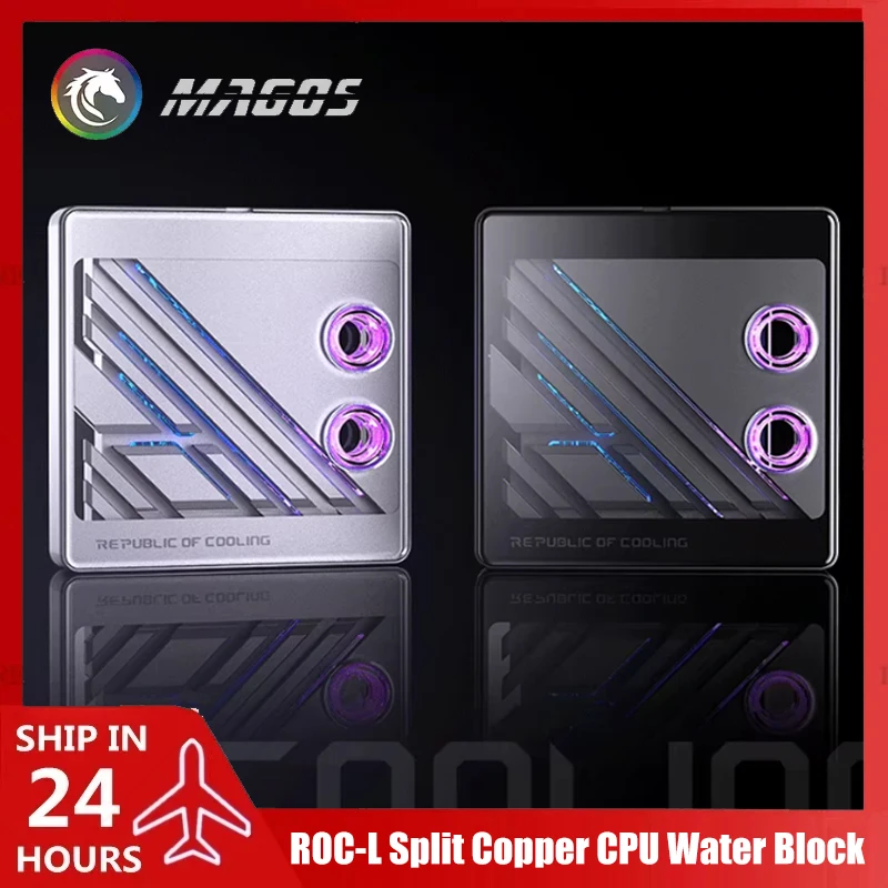 BOOO ROC-L Split Copper CPU Water Block 0.08mm Waterway, Metal Curved Tempered Glass For AMD AM4 AM5/Intel 1700-1800 , 5V ARGB