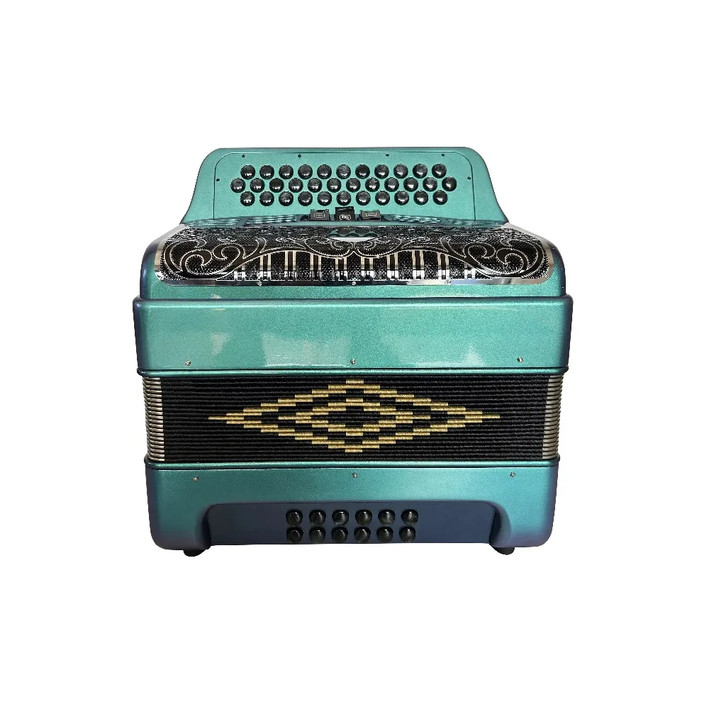 أداة الأكورديون Diatonic الاحترافية 34 أزرار 12 باس 3 سجلات جسم الحرباء الأخضر شواية سوداء فضية