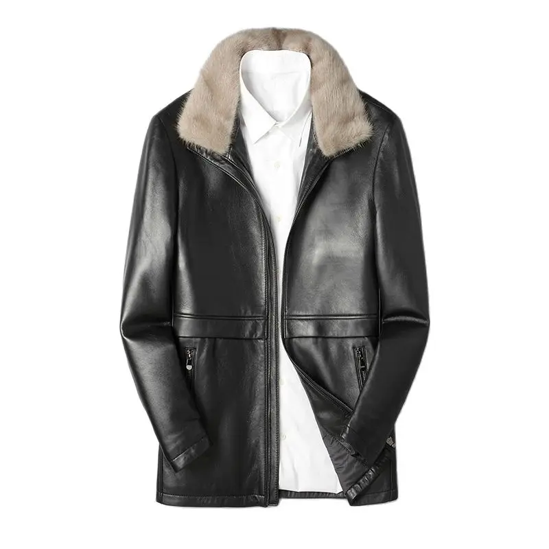 

BATMO 2023 new arrival winter high quality sheepskin&mink fur collar white duck down jackets men,men's real leather trench coat