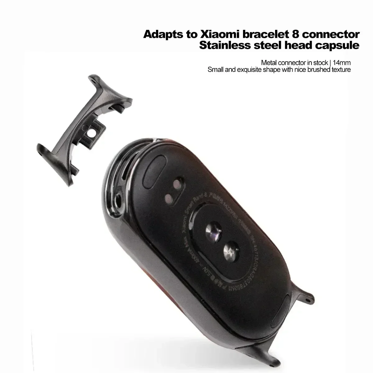 Xiaomi Mi Band 8/9用コネクター、リストバンドメタルヘッドアダプター、Mi 8 9バンドコネクター、ステンレススチール製、14mmストラップ対応
