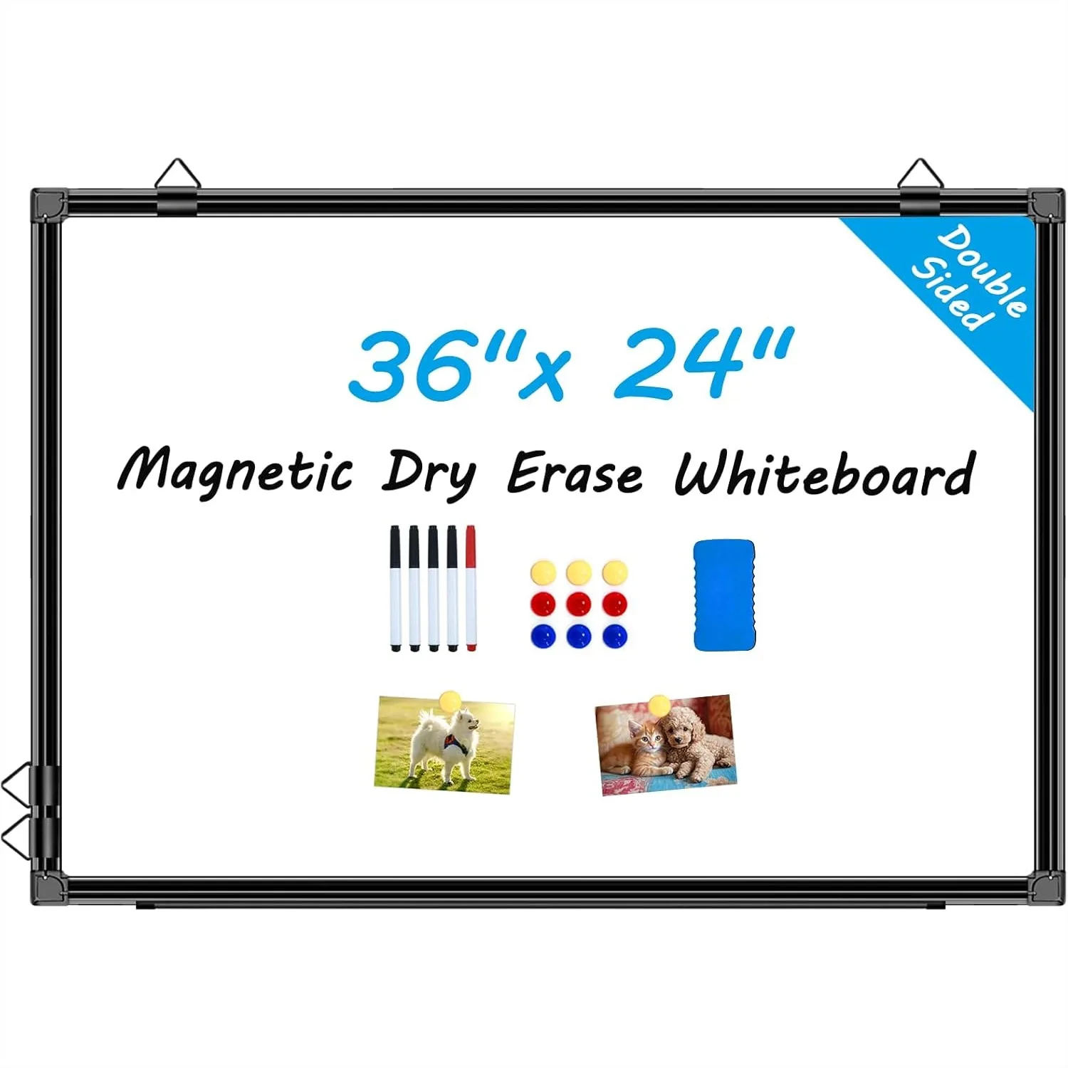 

Double-Sided Magnetic Dry Erase Board 36x24 inch with Black Aluminum Frame for Home Office Classroom