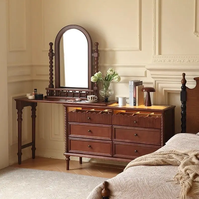 DSA dresser medieval makeup table chest cabinet integrated retro style retractable solid wood table