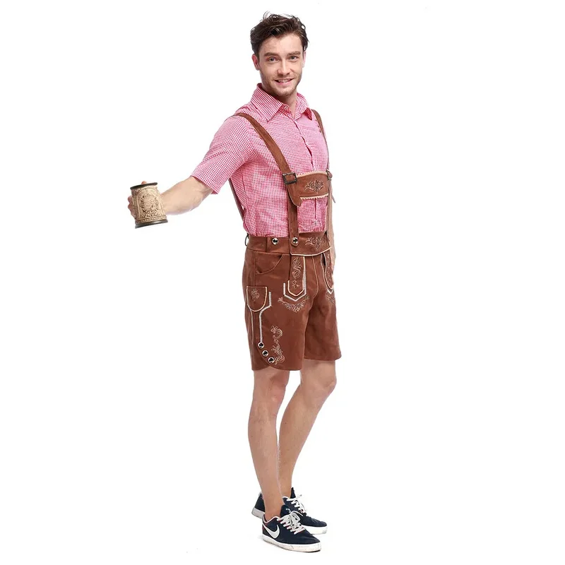 Oktoberfest Costume Lederhosen Bavarian Shorts German Beer Festival Suit Halloween Mardi Gras Costume Outfit for Kids Boys Men