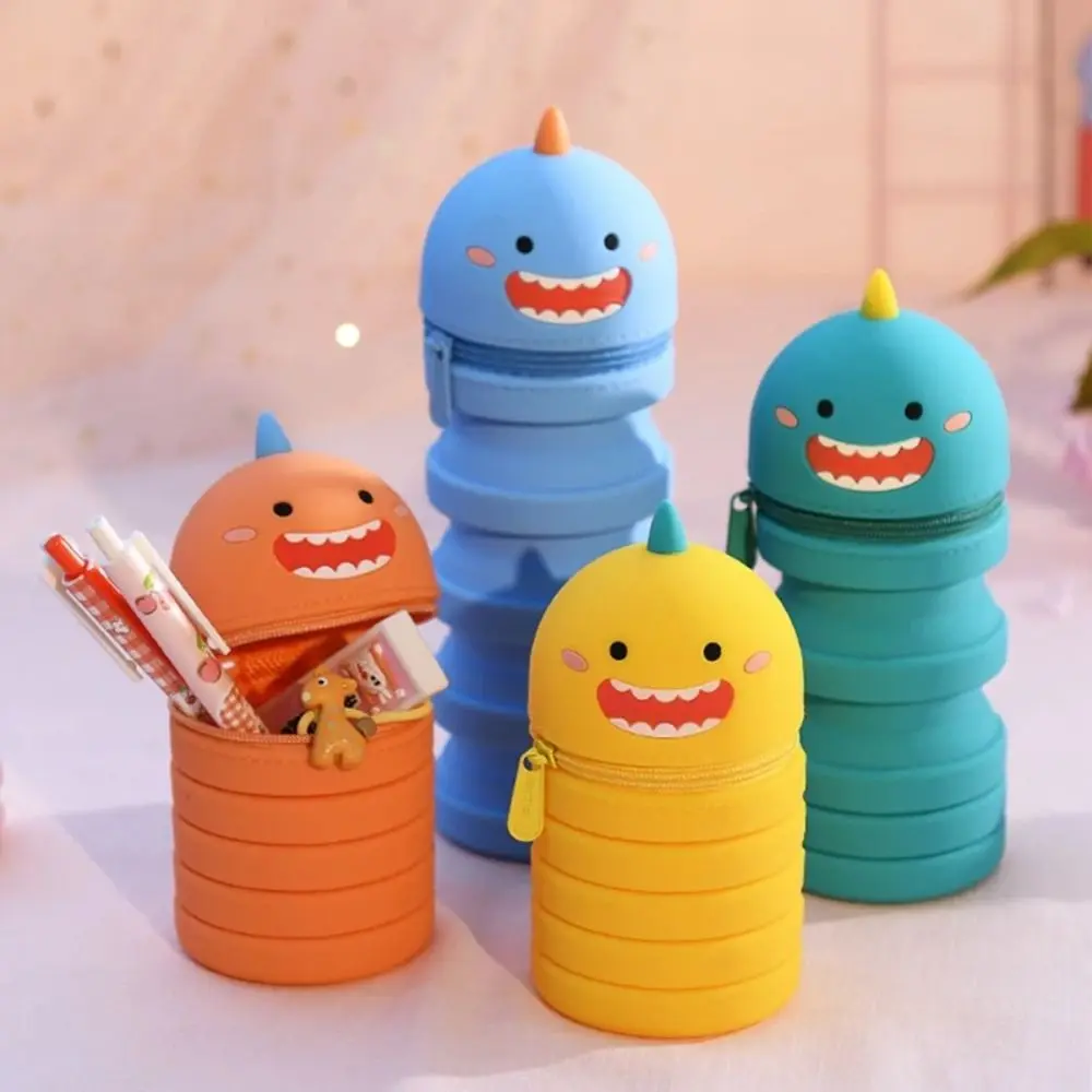 Stationery Holder 3D Little Dinosaur Pencil Case Kawaii Waterproof Retractable Pencil Bag Ins Style Cartoon Coin Purse Office