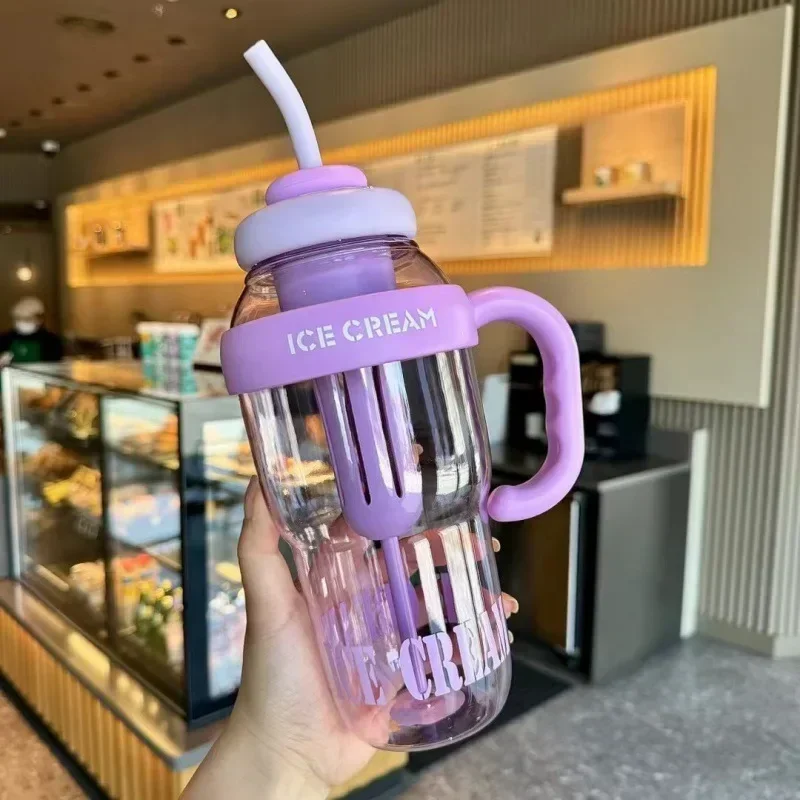 HOT Good-looking Summer Plastic Cup Milky Tea Cup Lucky Belly Cup Cute Wind Belt Straw Water Bottle