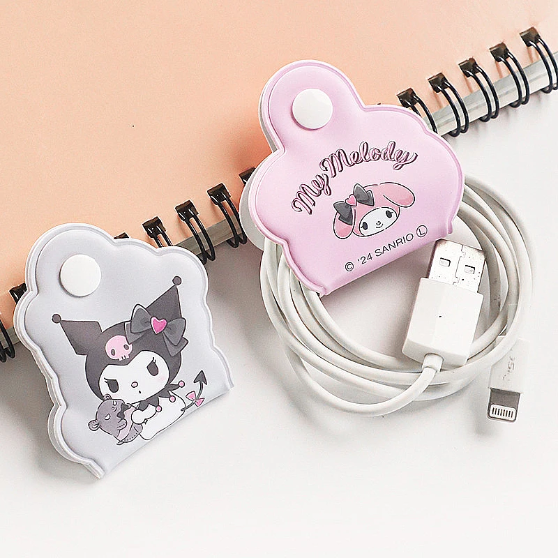 Sanrios Data Line Accessories Kuromi USB Charger Cord Management Cute Mymelody Cable Organizer Cable Holder Ties Winder Clip