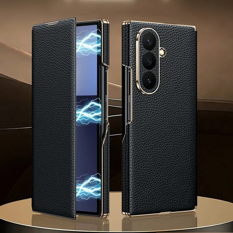 

Genuine Leather Shockproof Case for Samsung Galaxy Z TriFold Luxury Double Middle Axis All-inclusive Magnetic Flip Leather Case