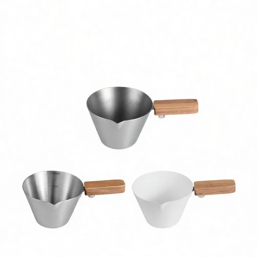 Stainless Steel Coffee Measuring Cup Espresso Shot Glass With Walnut Wood Handle Accurate Scale Liquid Dispenser For Barista