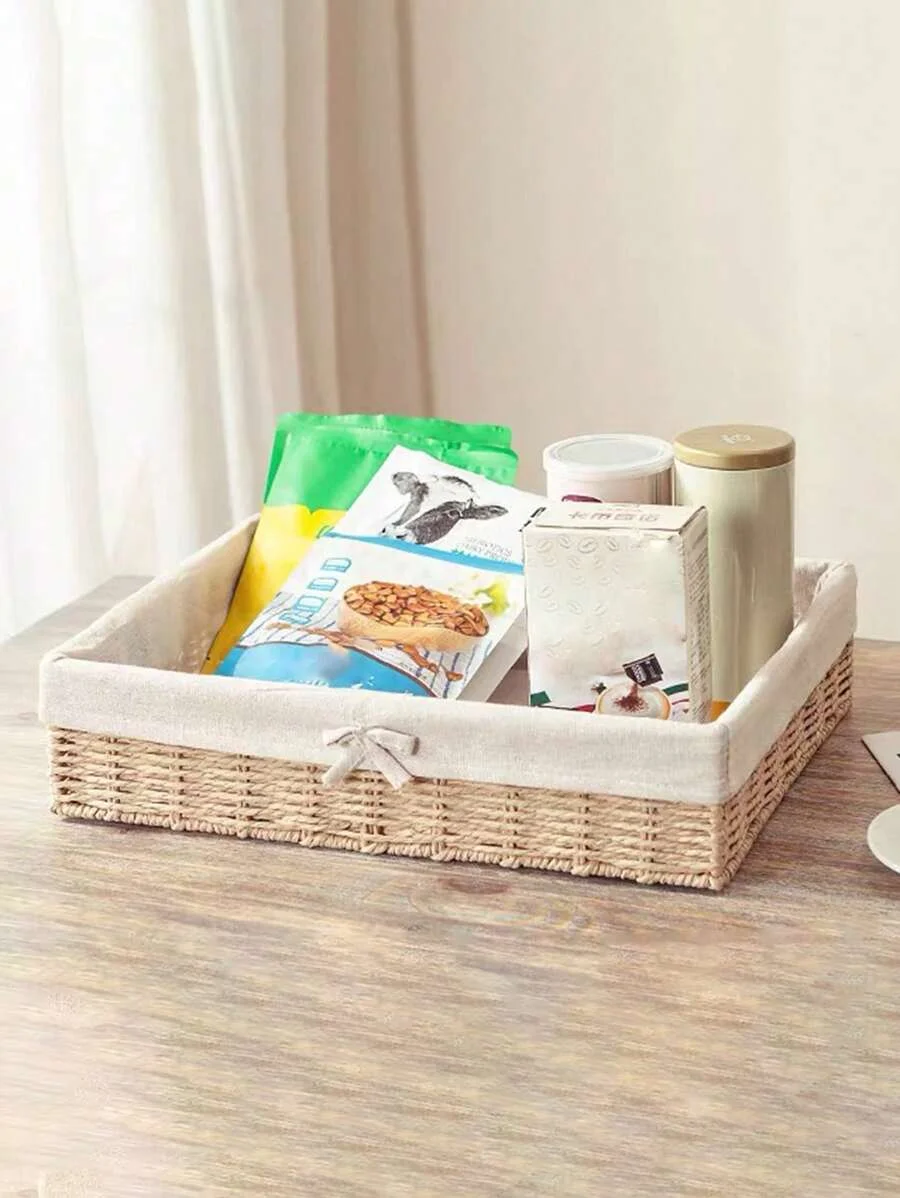 Desktop Storage Box Makeup, Keys, Snacks Tray, Home Living Room Rattan Storage Organizer Basket Woven Basket