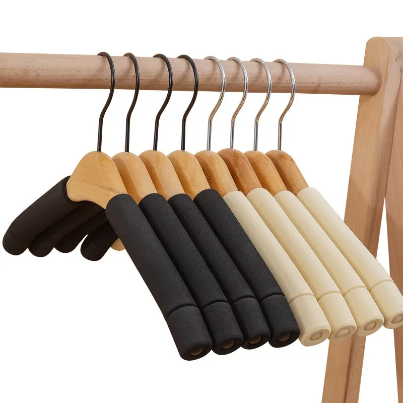 

5PCS Thickened Sponge Wooden Clothes Hanger, Non Slip Traceless Garment Hanger, Coat Hanger for Clothing Store Home Adult Use