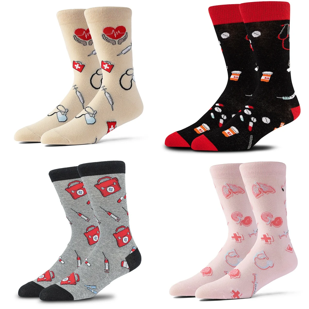 Lindo patrón médico enfermera temático equipo mujeres calcetines para enfermera médico cuidado de la salud estetoscopio asistente regalo Cosplay rosa