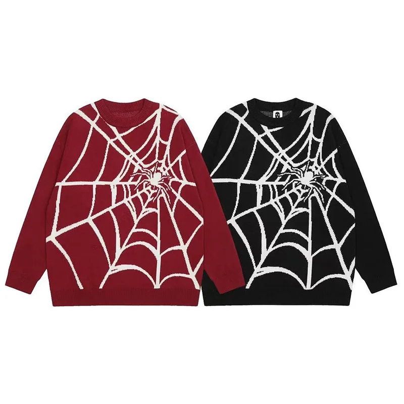 

Y2k Knitted Sweater spider Graphic Mens Women Cotton Sweaters Top Vintage Loose Pullovers Casual Harajuku Autumn Knitwear