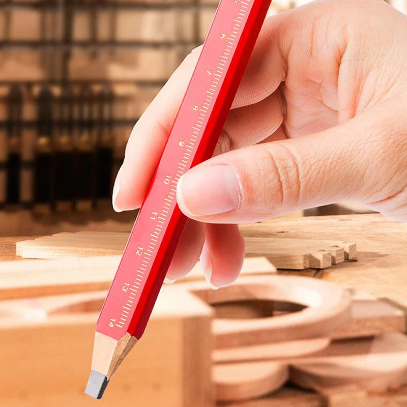 12 Stück elliptische Holz bearbeitungs stifte mit Skala flache Markierung stifte schwarz/rot dicken Kern Handwerkzeug DIY Zubehör