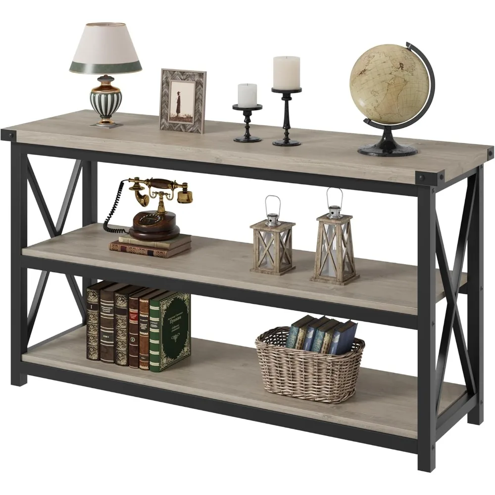 

47" Long Console Table, 3-Tier Entryway Table with Storage Shelves, Rectangular Sofa Table for Entryway, Industrial Entry Table